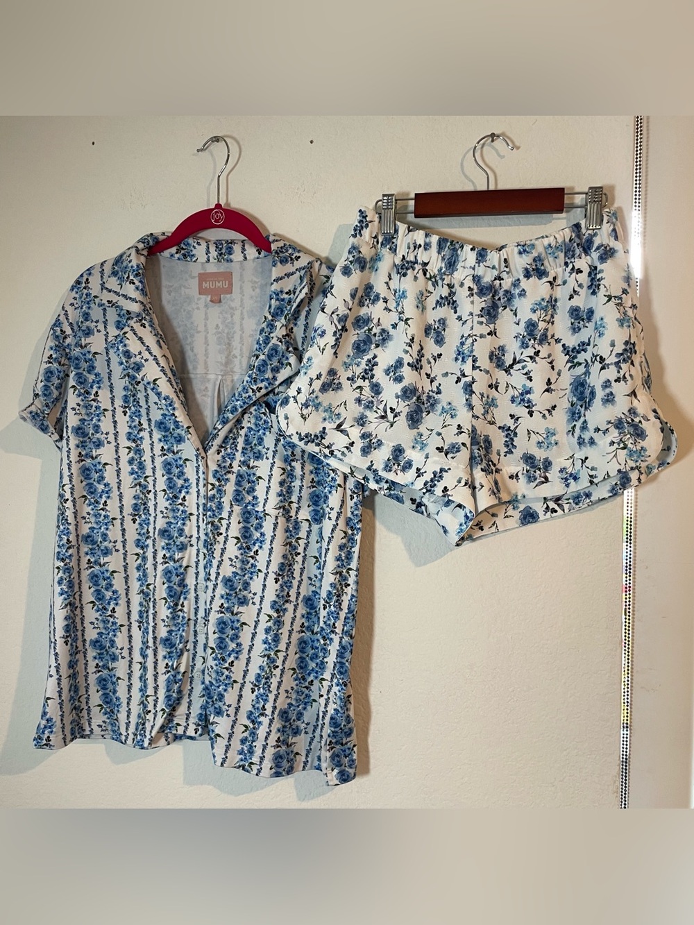 Show Me Your Mumu Floral Pajama Set Blue White XS Top S Shorts Mixed Print